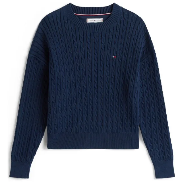 Tommy Hilfiger gebreide trui marineblauw met kabels Donkerblauw