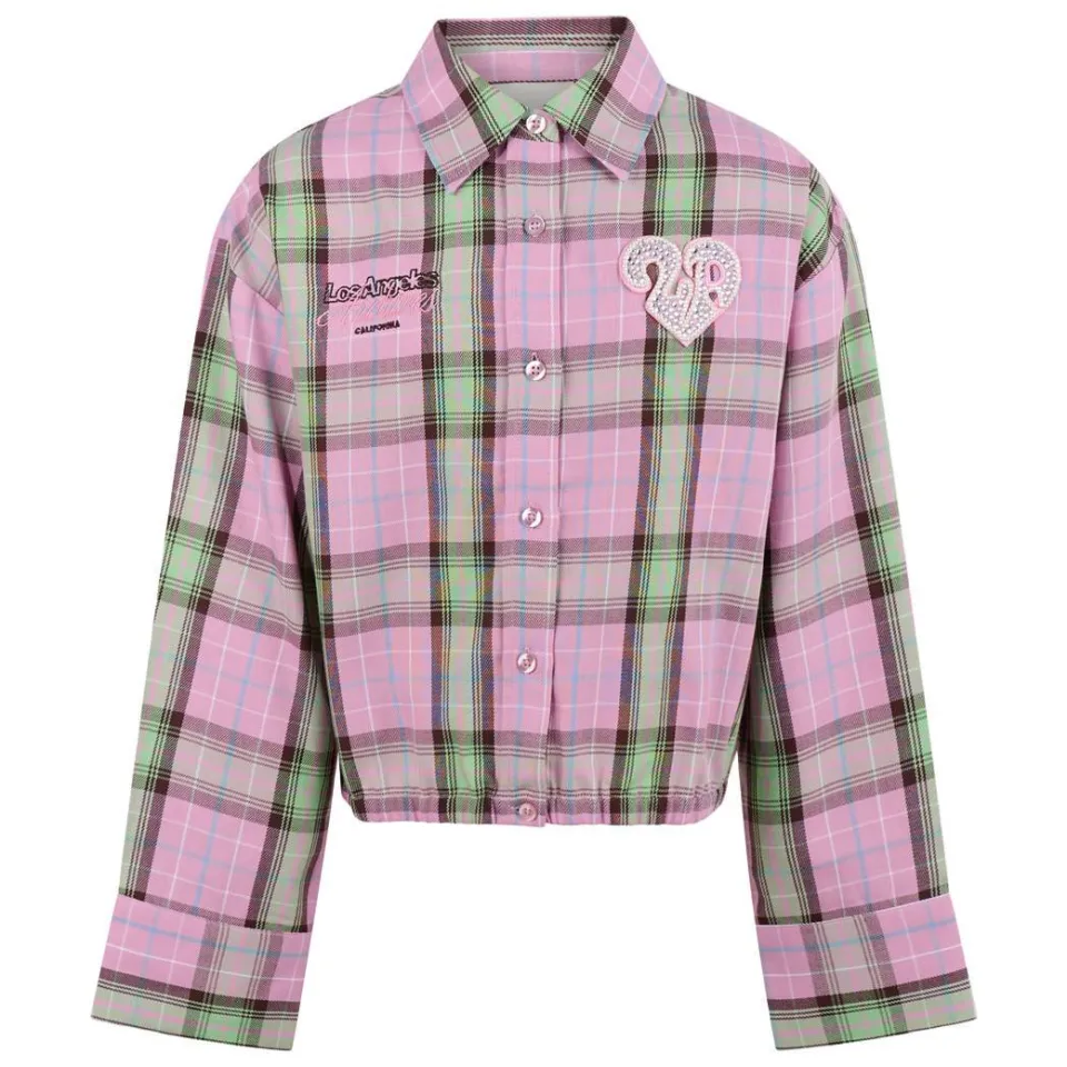 Shoeby geruite blouse lichtroze groen, foto 3