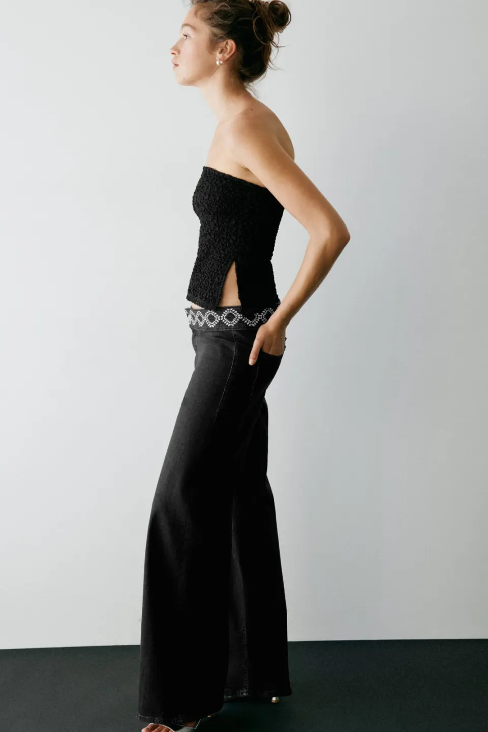 Mango TEEN wide leg jeans met borduursels - zwart, foto 3