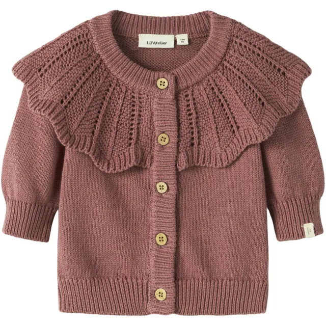 Lil' Atelier BABY katoenen gebreid vest met ruches - roze