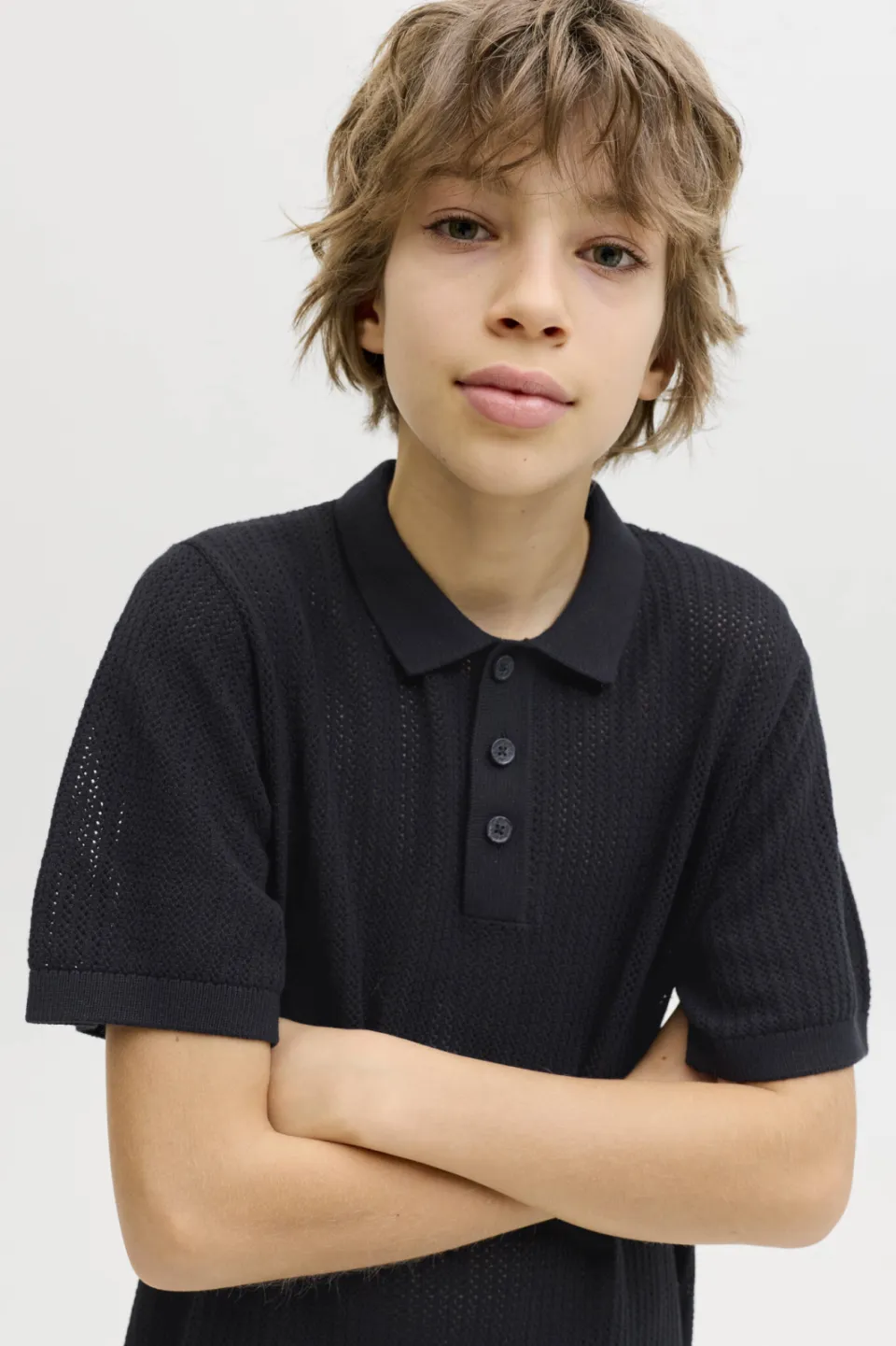 Jack & Jones JUNIOR polo zwart fijn gebreid, foto 5