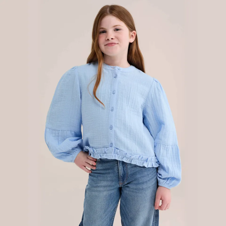 WE Fashion blouse met ruches lichtblauw, foto 4