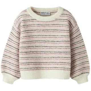 NAME IT MINI gebreide gestreepte trui - wit Meisjes Acryl Ronde hals Streep wit/roze