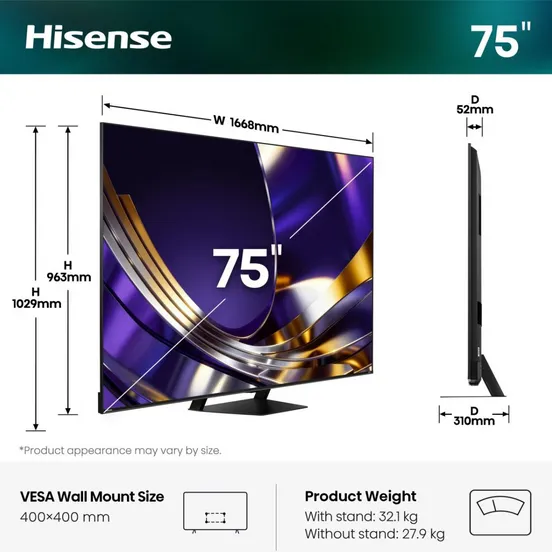 Hisense 75U79S PRO ULED MiniLED 4K tv zwart, foto 3