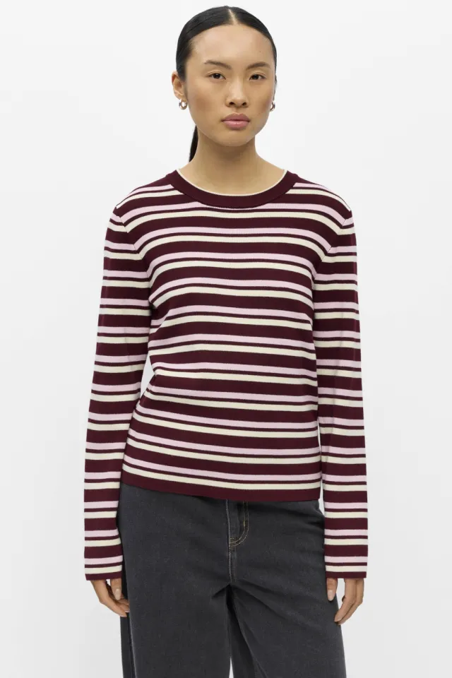 Object gebreide gestreepte pullover - donkerrood/meerkleurig