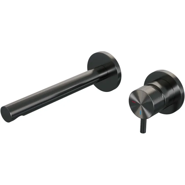 Brauer Inbouw Wastafelmengkraan Brauer Gunmetal Edition Coldstart Rechte Uitloop Korte Ronde Hendel Rechts Geborsteld Gunmetal PVD Met Rozetten