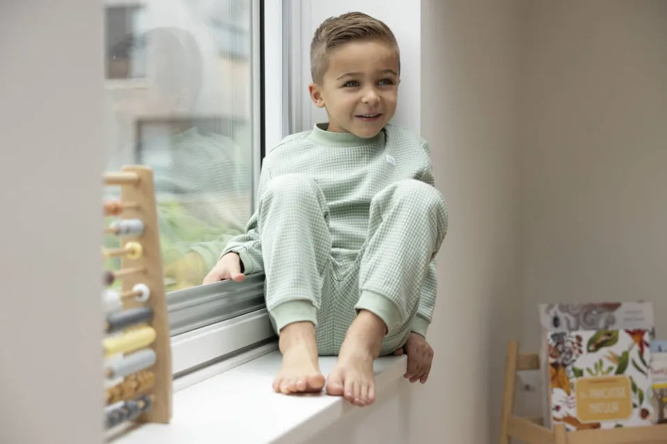 Feetje wafel pyjama groen melange wit, foto 7