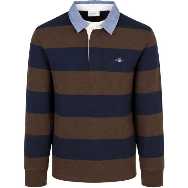 Gant Sweater Gant Rugger Shield Chambray Polo Streep Navy Bruin Zwart Bruin
