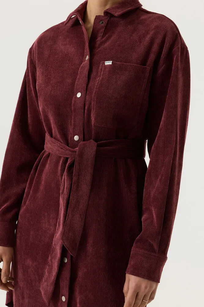 Garcia corduroy mini blousejurk met ceintuur - donkerrood, foto 6