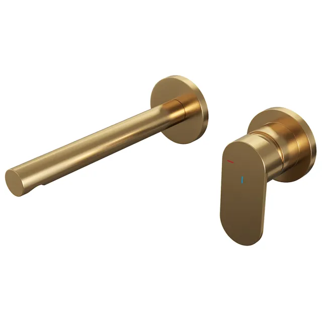 Brauer Inbouw Wastafelmengkraan Brauer Gold Edition Coldstart Rechte Uitloop Platte Hendel Rechts Geborsteld Goud PVD Met Rozetten