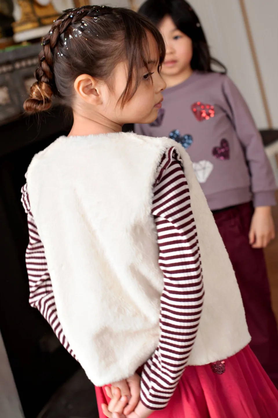 Jubel gestreepte longsleeve met ruches donkerrood/wit, foto 5