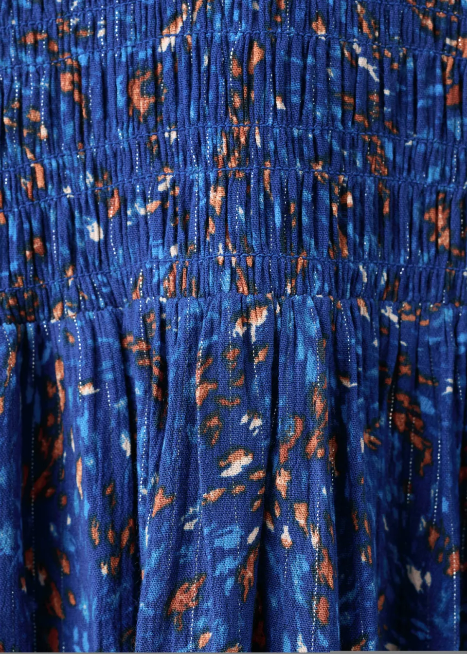 Mango maxi jurk met print en smockwerk marineblauw, foto 7