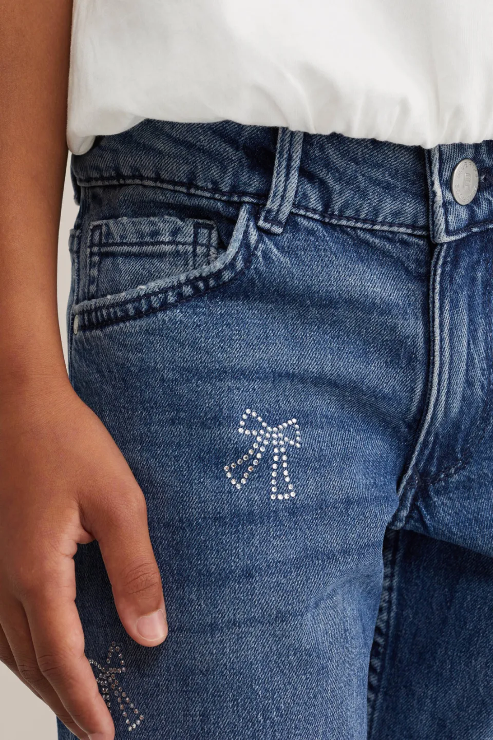 WE Fashion Blue Ridge wide leg jeans met strass-steentjes en print - mediumblauw, foto 5