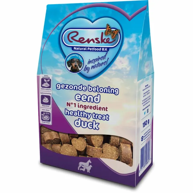 Renske Gezonde Beloning Hartjes Hondensnack Eend 150 gr
