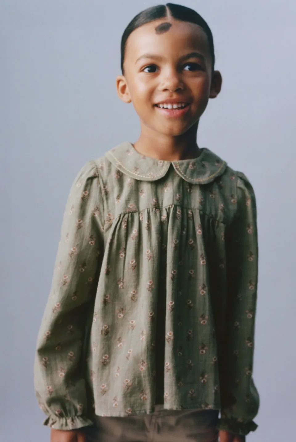 Mango Kids gebloemde blouse - olijfgroen