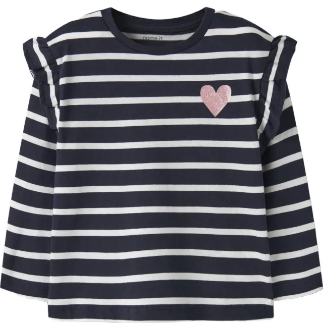 NAME IT longsleeve donkerblauw gestreept met glitter Donkerblauw/wit