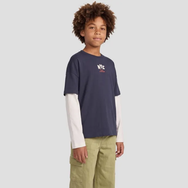 Me & My Monkey longsleeve met backprint donkerblauw Donkerblauw/ecru