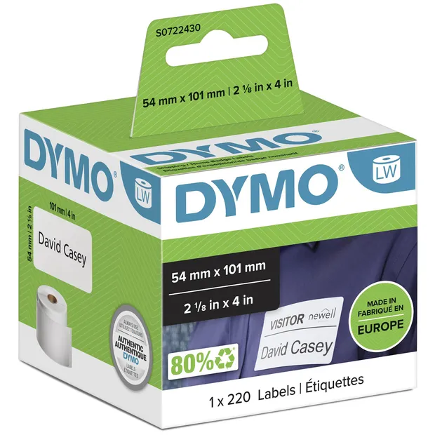 Dymo Etiket dymo labelwriter naamkaart 54x101mm 1 rol wit