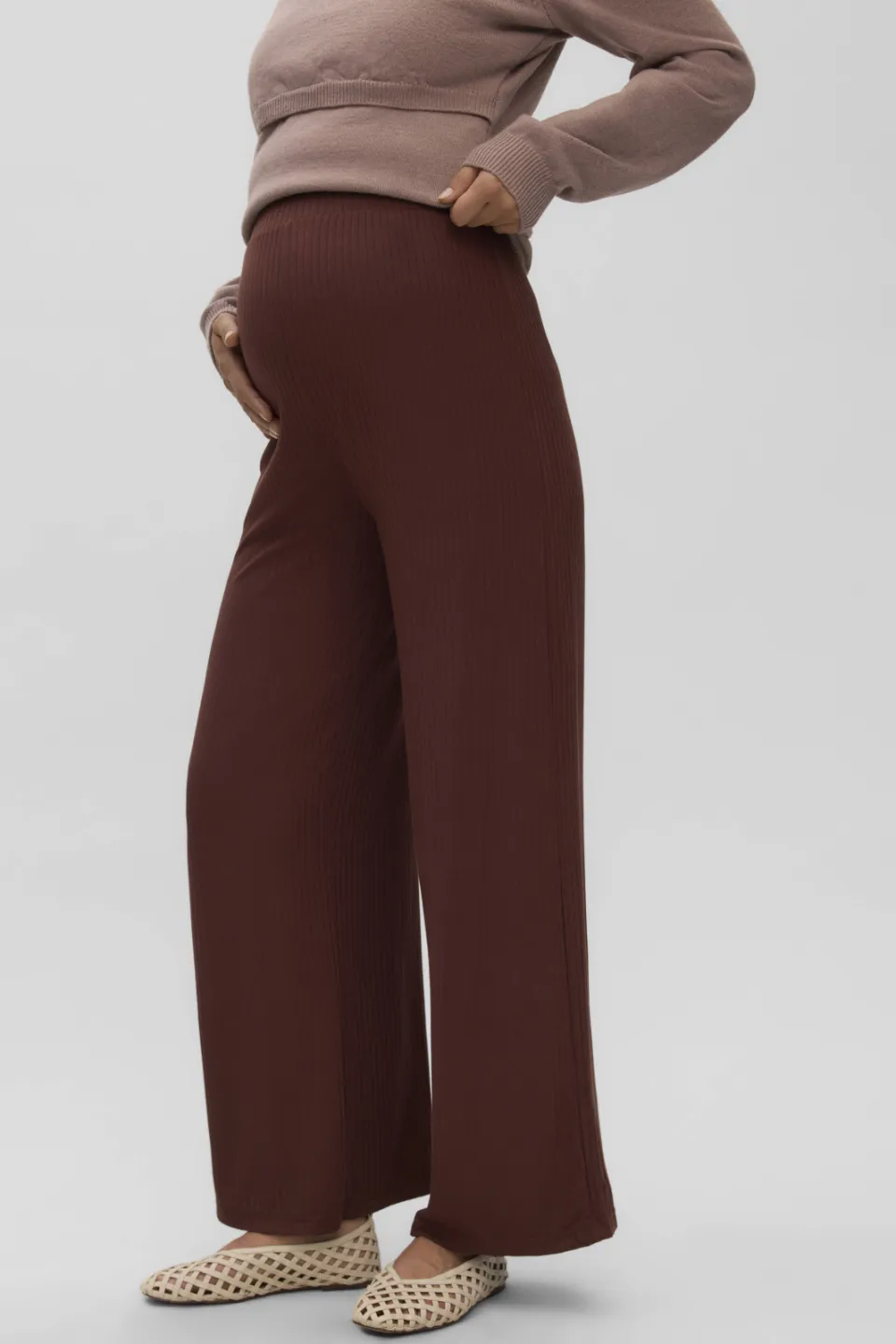 Mamalicious wide leg zwangerschapsbroek bruin, foto 4