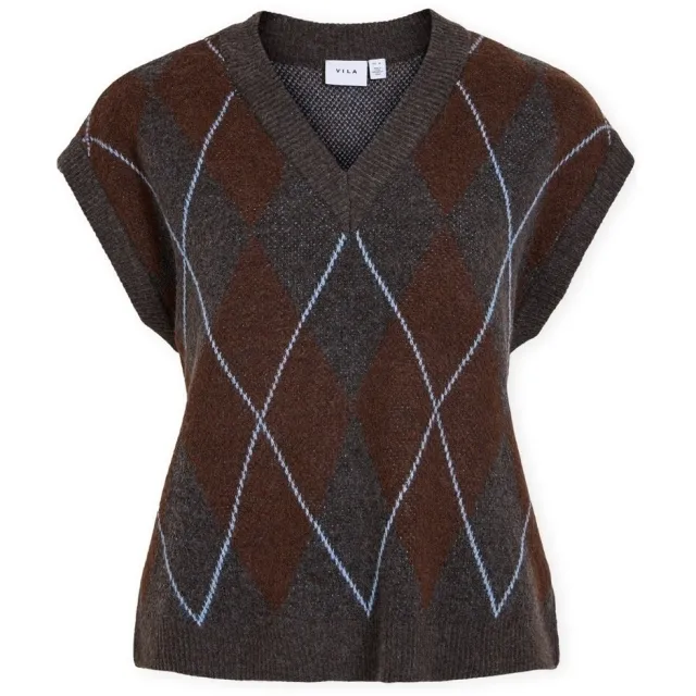 Vila Trui Vila Argyle Knit - Dark Grey Melange/Coffee Bean Grijs/bruin/blauw