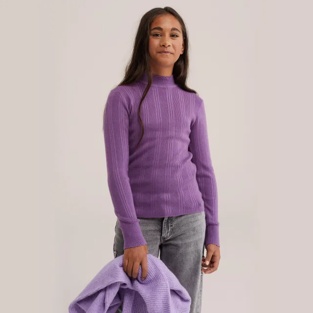 WE Fashion longsleeve met opstaande kraag paars, foto 3