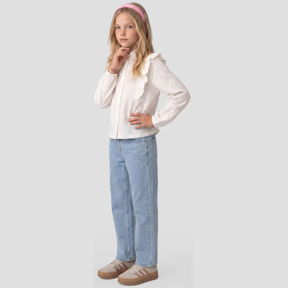 Me & My Monkey rechtvallende blouse met ruches ecru, foto 4