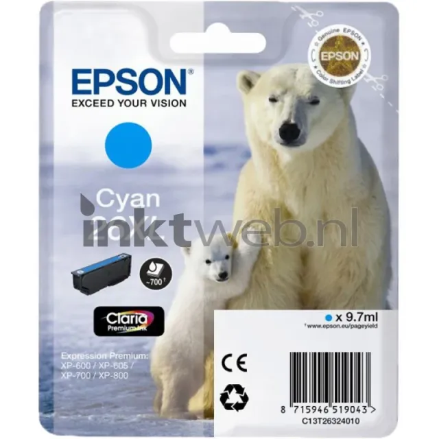 Epson 26XL cyaan (Origineel Hoge Capaciteit)