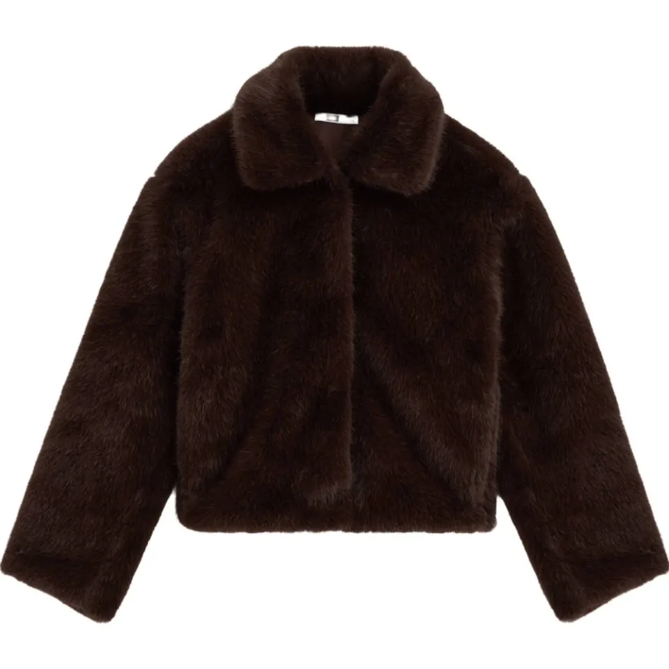 WE Fashion imitatiebont faux fur jas donkerbruin, foto 2