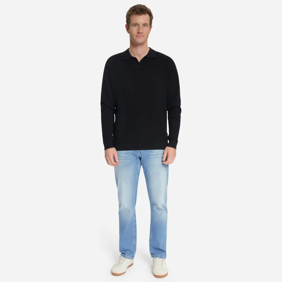 No Excess katoenen regular fit gebreide jacquard trui - zwart, foto 3