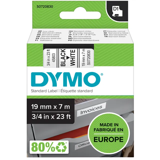 Dymo 45803 (S0720830) Tape Zwart op wit (19 mm), foto 3