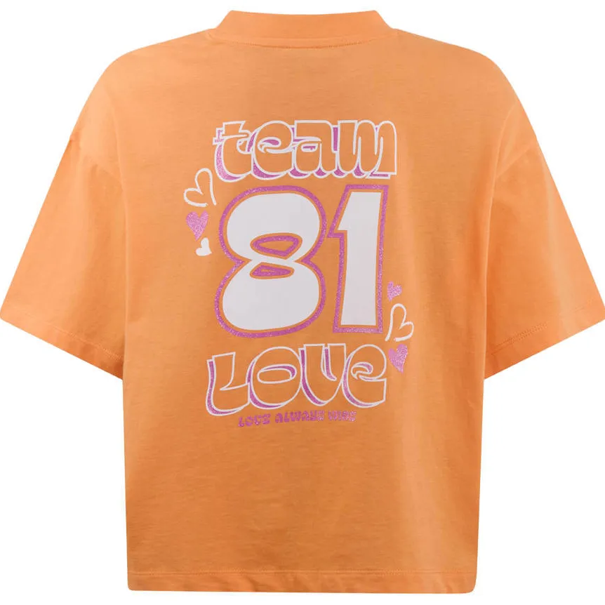 Shoeby T-shirt oranje met backprint en glitter, foto 4