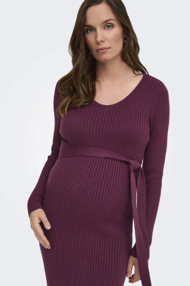 Only MATERNITY gebreide midi jurk V-hals donkerpaars, foto 4