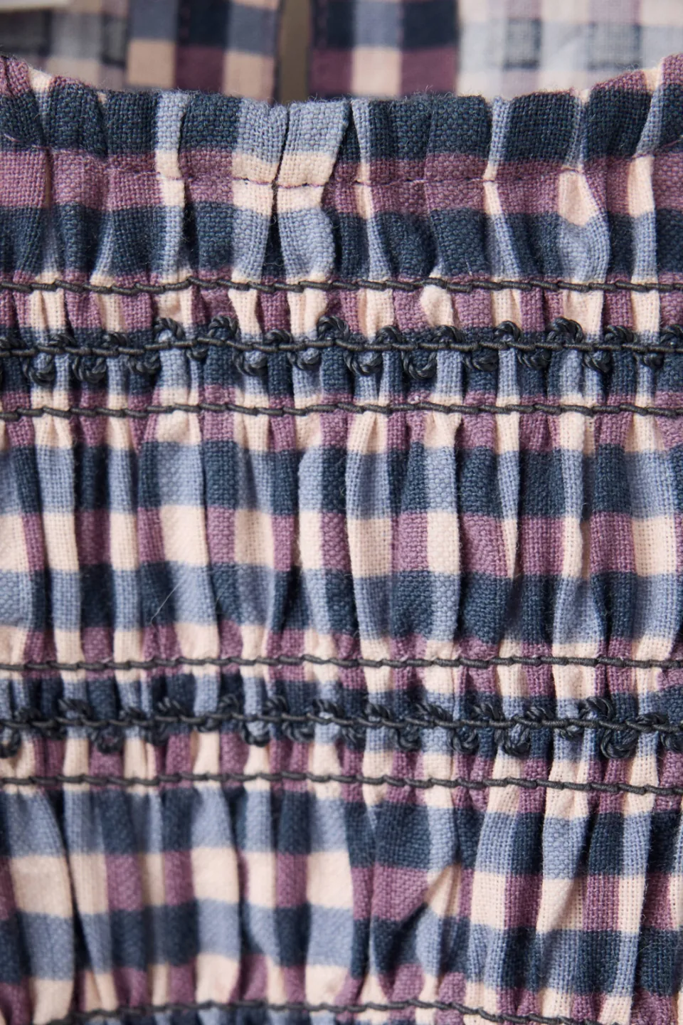 Mango geruite blousetop met smockwerk roze blauw paars, foto 5