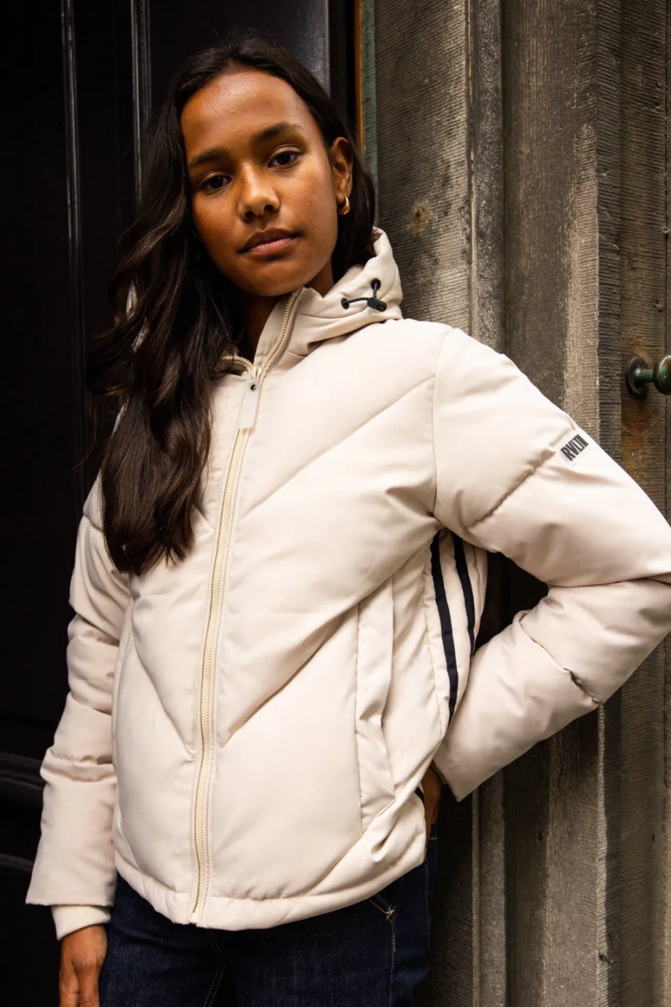 LOOXS 10sixteen gestreepte quilted winterjas ecru, foto 7