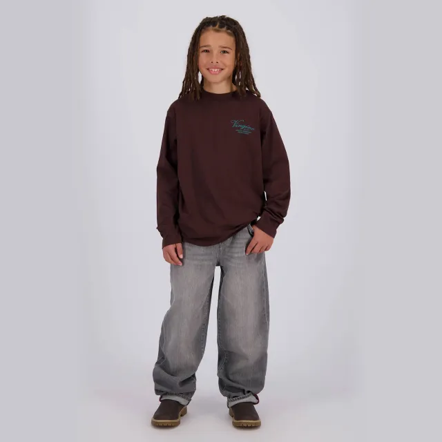 Vingino oversized longsleeve met backprint donkerbruin donkerbruin/blauw