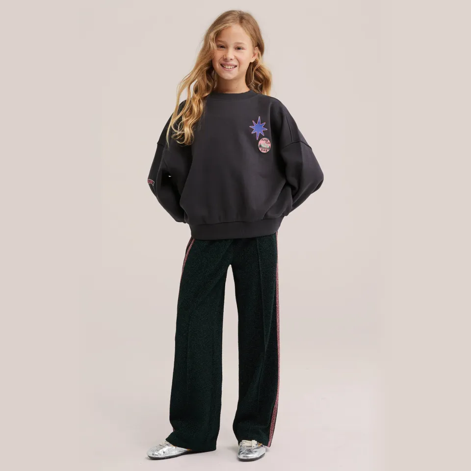 WE Fashion loose fit casual broek met glitters donkergroen