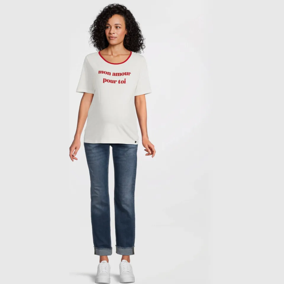 LOVE2WAIT zwangerschaps T-shirt wit Wit/rood