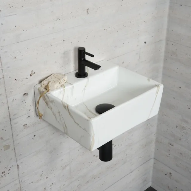 Wiesbaden Fonteinset Carrara Marmerlook Wiesbaden Color Mat Zwart (kraangat midden)