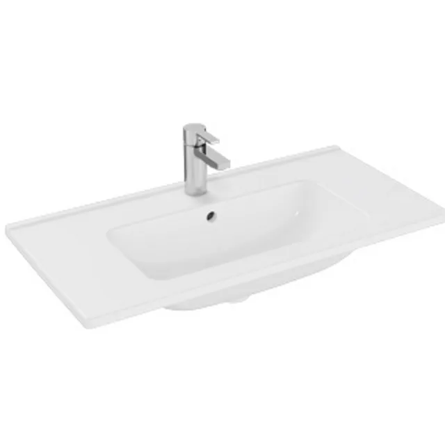 Wastafel Plieger Vitra Mia 1 Kraangat 40x80 cm Met Overloop Rechthoek Wit