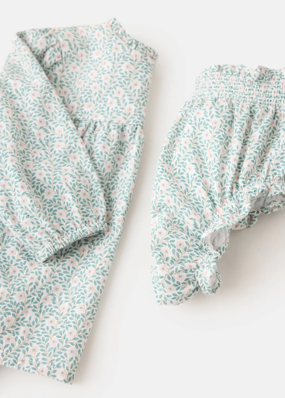 Mango Kids gebloemde set met smockwerk - groen/roze, foto 3