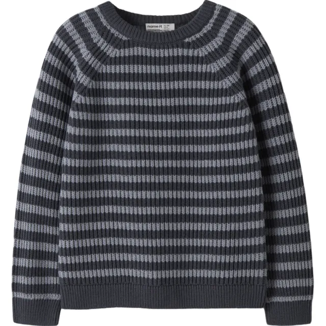 NAME IT MINI gestreepte gebreide trui - donkerblauw/grijs