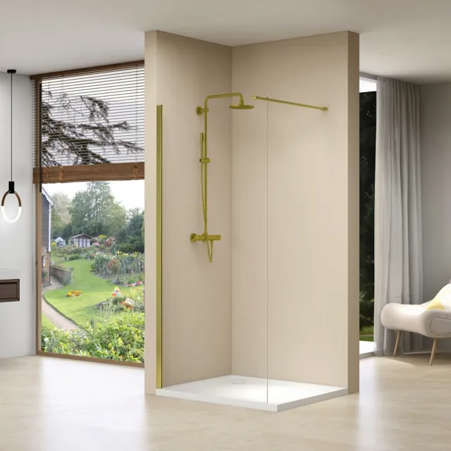 Van Rijn Inloopdouche Van Rijn Products Vaste Wand 29-31 x 200 cm Helder Glas en Gouden Muurprofiel