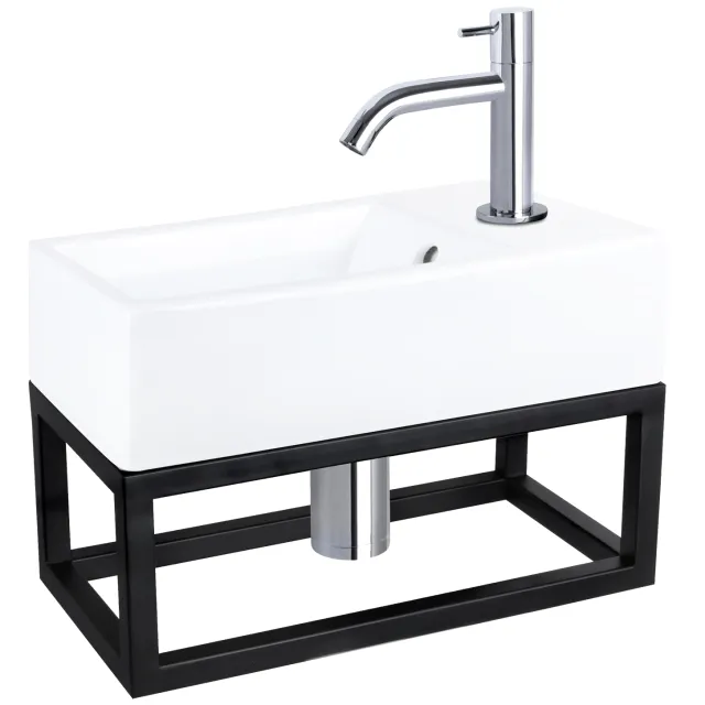 Differnz Fonteinset Differnz Force Keramiek en Handoekrek 40x22x11.5 cm Wit Met Gebogen Kraan Chroom