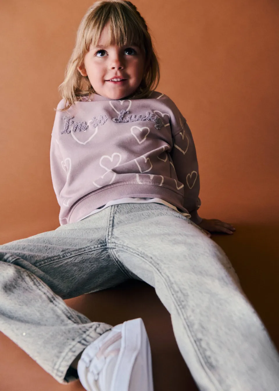 Mango Kids sweater met hartjes - lila