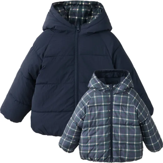 Mango Kids omkeerbare winterjas marineblauw Marineblauw/groen