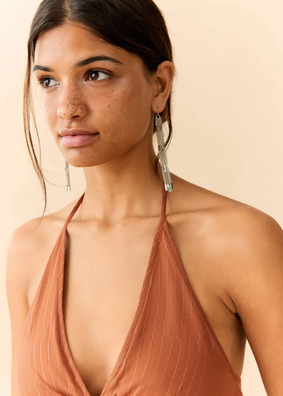 Mango Teen halter maxi jurk met cut-out oranje, foto 4