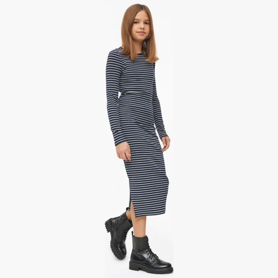 S.Oliver gebreide gestreepte bodycon jurk marineblauw, foto 3