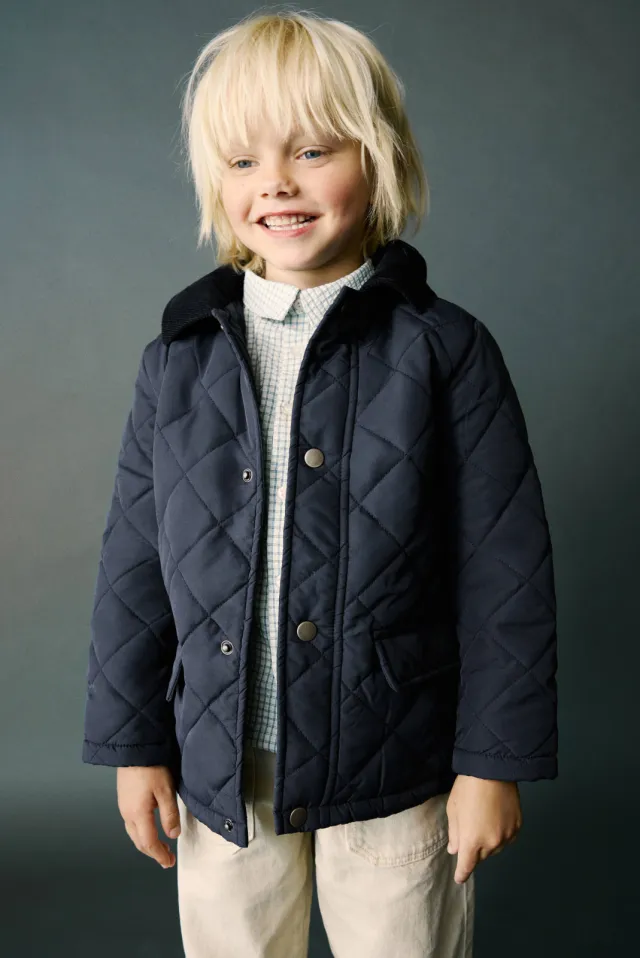 Mango quilted winterjas marineblauw