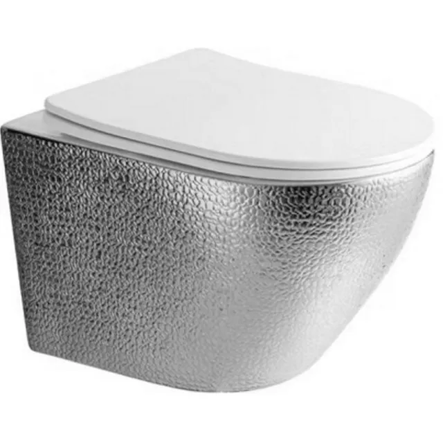 Best Design Wandcloset Best Design Royal-Zilver 49 Rimfree Inclusief Zitting Glans Wit/Zilver