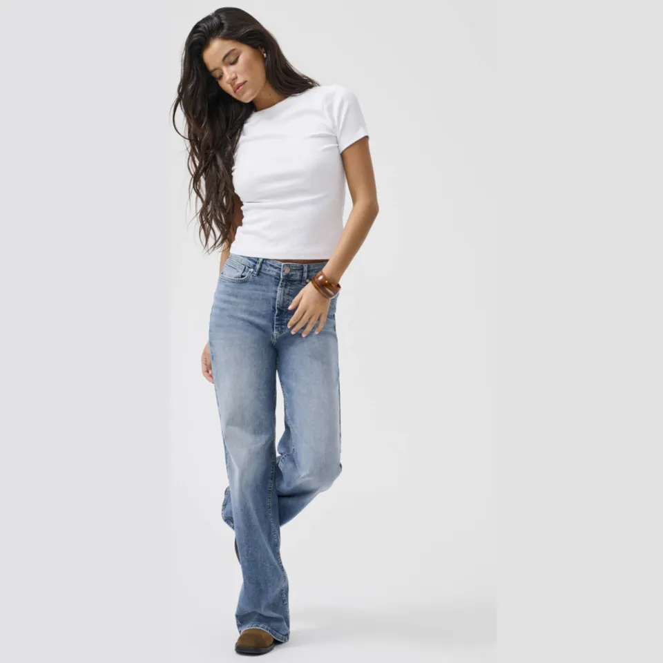 Only high waist wide leg jeans medium blue denim, foto 4